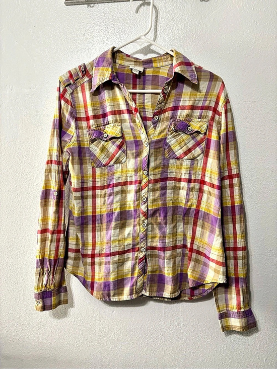 Anthropologie Tops - Postmark Plaid Button Down Shirt in Purple & Yellow Size Medium